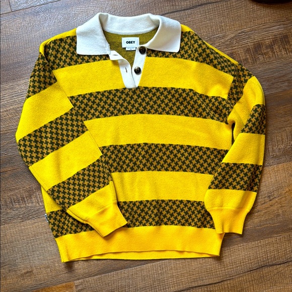 Obey Sweaters - Obey womens Yellow and Black Striped Sweater